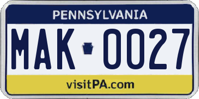 PA license plate MAK0027