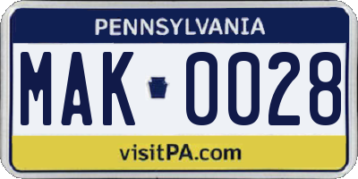 PA license plate MAK0028