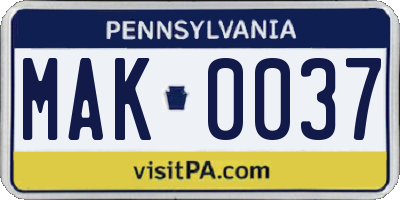 PA license plate MAK0037