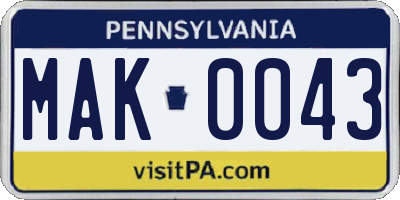 PA license plate MAK0043