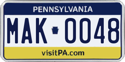 PA license plate MAK0048