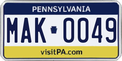 PA license plate MAK0049