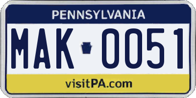 PA license plate MAK0051