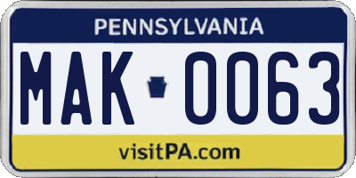 PA license plate MAK0063