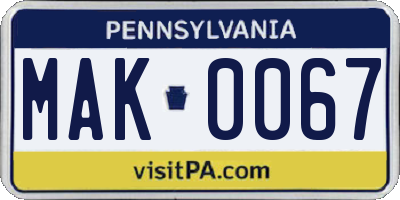 PA license plate MAK0067