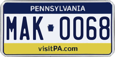 PA license plate MAK0068