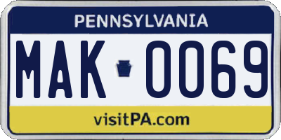 PA license plate MAK0069