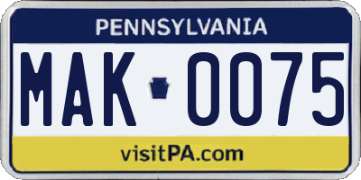 PA license plate MAK0075