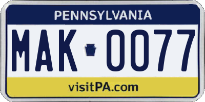 PA license plate MAK0077