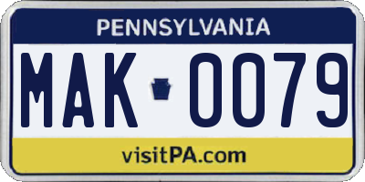 PA license plate MAK0079