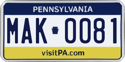 PA license plate MAK0081
