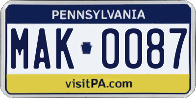 PA license plate MAK0087