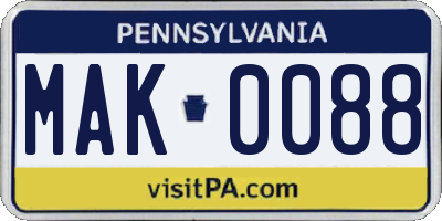 PA license plate MAK0088