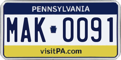 PA license plate MAK0091
