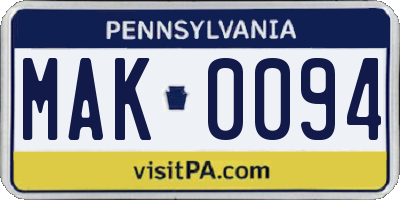 PA license plate MAK0094