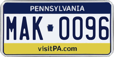 PA license plate MAK0096