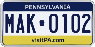 PA license plate MAK0102