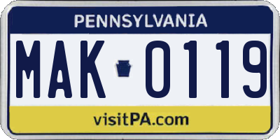 PA license plate MAK0119