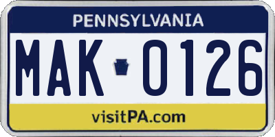 PA license plate MAK0126