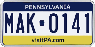 PA license plate MAK0141