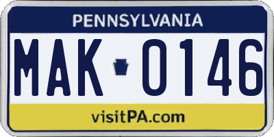 PA license plate MAK0146