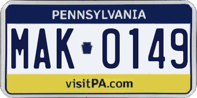 PA license plate MAK0149