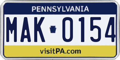 PA license plate MAK0154