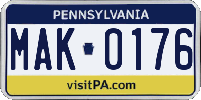 PA license plate MAK0176