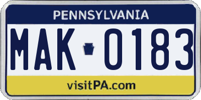 PA license plate MAK0183