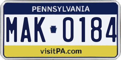PA license plate MAK0184
