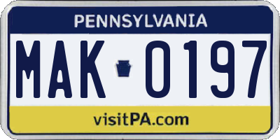 PA license plate MAK0197