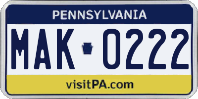 PA license plate MAK0222