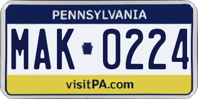 PA license plate MAK0224