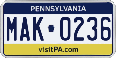 PA license plate MAK0236