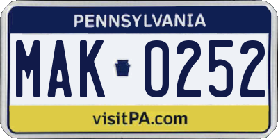 PA license plate MAK0252