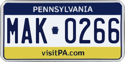 PA license plate MAK0266