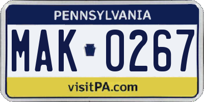 PA license plate MAK0267