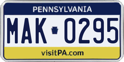 PA license plate MAK0295