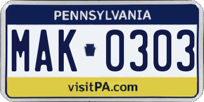 PA license plate MAK0303