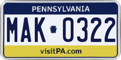 PA license plate MAK0322