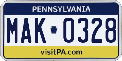 PA license plate MAK0328