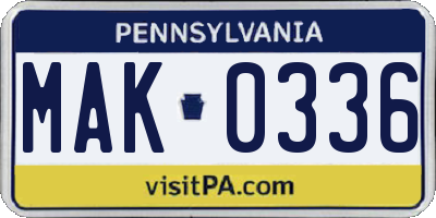 PA license plate MAK0336