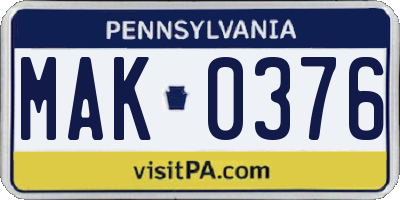 PA license plate MAK0376