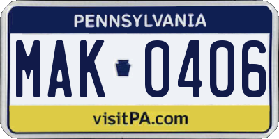 PA license plate MAK0406