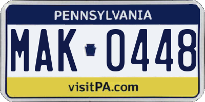 PA license plate MAK0448