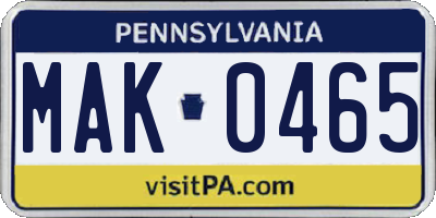 PA license plate MAK0465