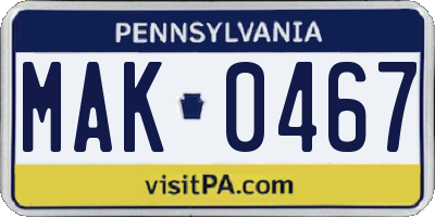 PA license plate MAK0467