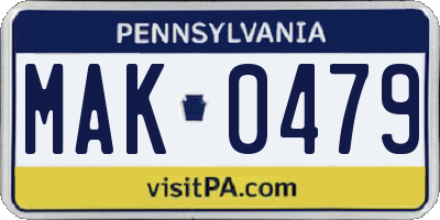 PA license plate MAK0479