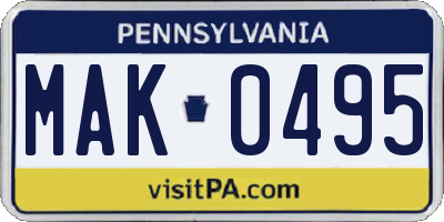 PA license plate MAK0495