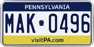PA license plate MAK0496